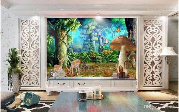 

3d wallpaper custom p non-woven mural dream forest mushroom plum deer decoration painting picture 3d wall muals wall paper for walls 3 d