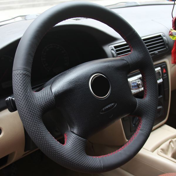 Bora Mk4 Real Black Leather Steering Wheel Cover 98 04 Red