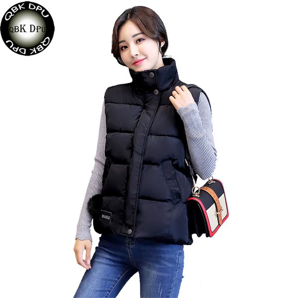 

qpudpk cotton padded short warm vest coat women 2018 new fashion zipper up casual slim winter jacket elegant wasitcoat for lady, Black;white