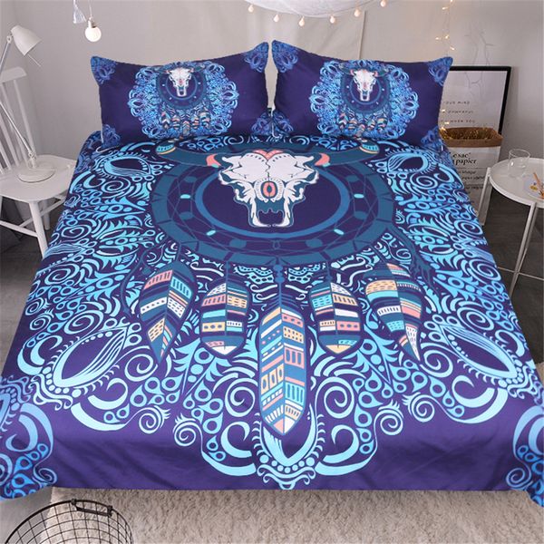 

3pcs feather dreamcatcher bedding set mandala duvet cover with pillowcases bohemian printed bedclothes duvet cover sets sj142