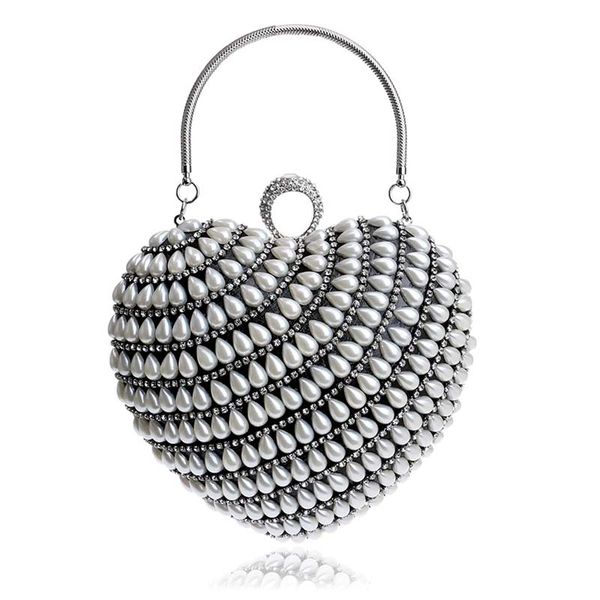 

single side pearl beads evening bag love shaped pearl clutch purse beaded one shoulder handbags party with wedding