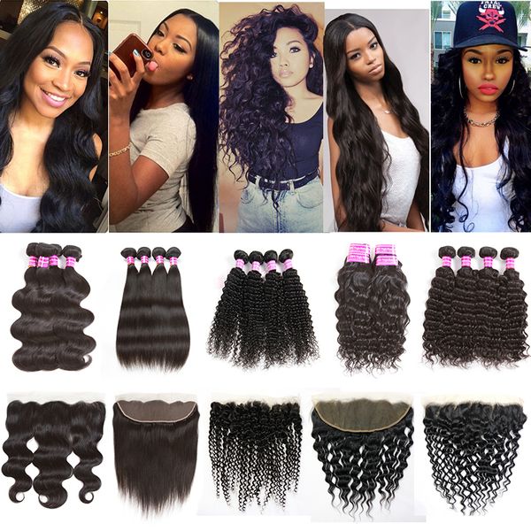 Frontal With Hair Bundles Brazilian Body Wave Straight Hair Deep
