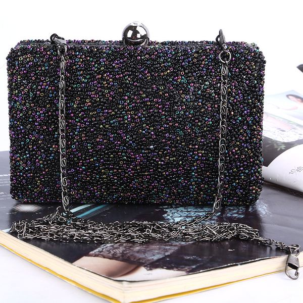 

pearl dinner bag hand-made beaded hand bags bridal gown bag 3d lady clutch, Black