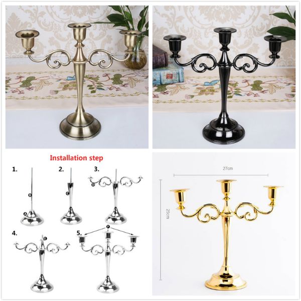 

european antique 3-arms retro candle holder romantic candlelight dinner home furnishing l wedding decoration 4 colors