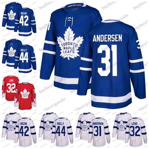 

2019 toronto maple leafs 31 frederik andersen 42 tyler bozak 32 josh leivo 44 morgan rielly hockey jerseys men women youth, Black;red