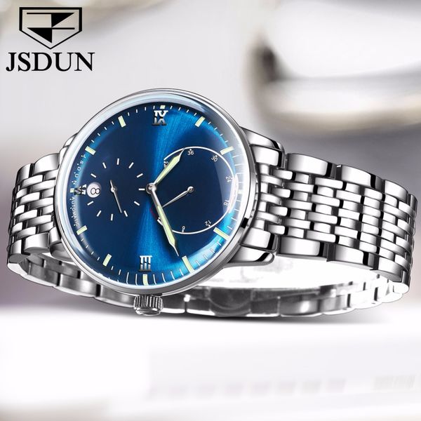 

jsdun 3d sapphire mirror automatic watch men luxury stainless steel japan movement mechanical watches fashion relogio masculino, Slivery;brown