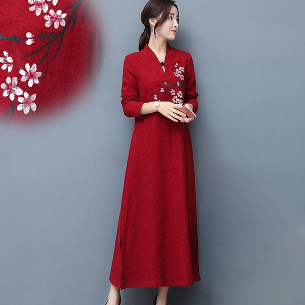 

2018 summer modern chinese traditional dress red long qipao lace mermaid bride wedding cheongsam vestido robe chinoise oriental