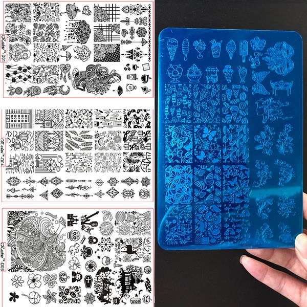 

christams&halloween 1 sheets nail rectangle stamping template lace flower geometrical manicure diy nail art stamping image plate, White