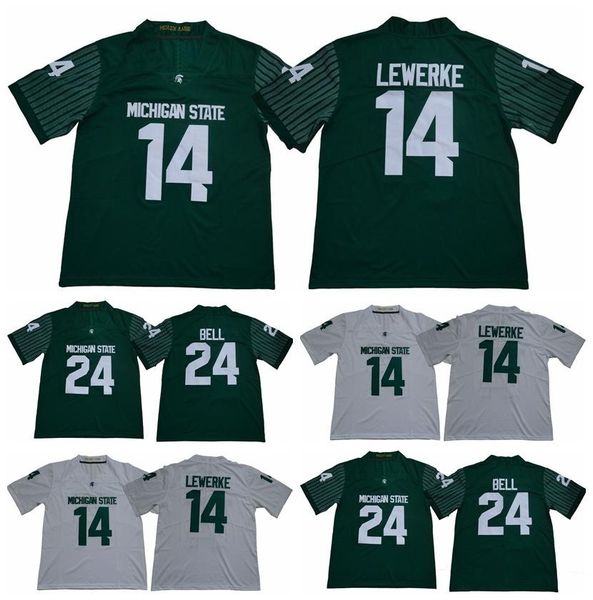 

ncaa college michigan state spartans jersey 8 kirk cousins 14 brian lewerke 24 le'veon leveon bell home away white green, Black;red
