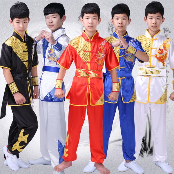 

children's martial arts clothing practice clothes short sleeve young children taiji competition performance clothing, Black;red