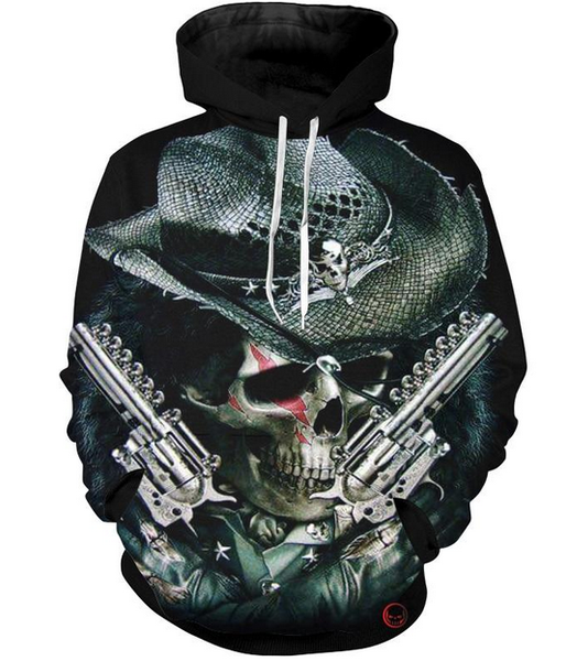 

новейшая мода женщины / мужчины череп ковбой harajuku стиль смешно 3d печати случайные толстовки унисекс плюс размер kk187, Black