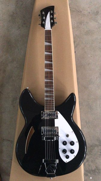 

custom ric black 360 330 381 semi hollow body 6 strings electric guitar triangle mop fretboard inlay, five knobs