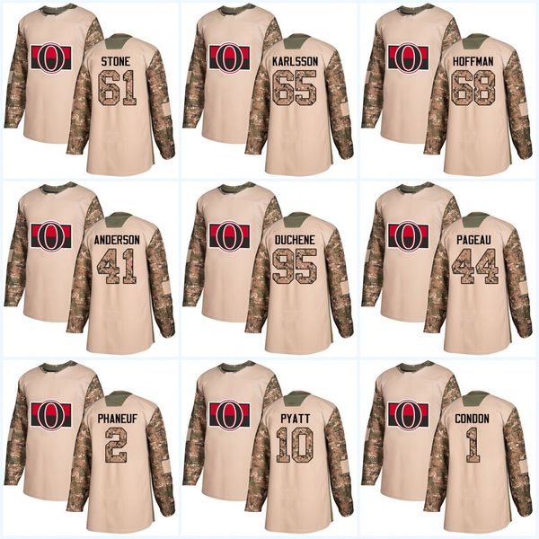 

Youth 2017 Camo Veterans Day Ottawa Senators 95 Matt Duchene 65 Erik Karlsson 61 Mark Stone 41 Craig Anderson 68 Mike Hoffman Hockey jersey