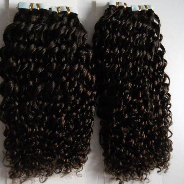 Mongolian Kinky Curly Fita em Extensões de Cabelo 200g Afro Kinky Curly Remy Hair Em Adesivos Tape PU PULHA DE PELE INVISÍVEL 80PCS