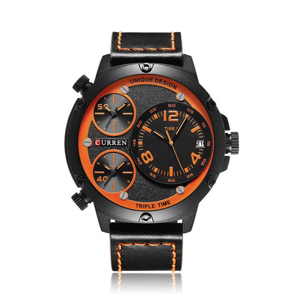 

new curren8262 mens watches brand luxury clock male leather strap three dial military waterproof wristwatch men quartz thin watch, Slivery;brown