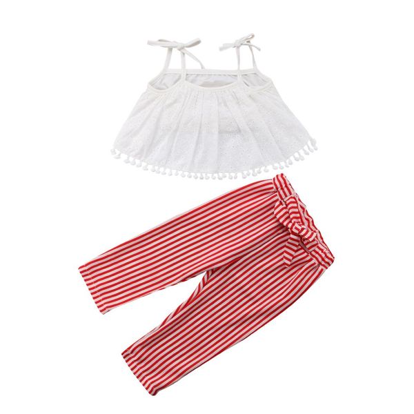 

toddler kids baby girl clothes sets strap vest stripe long pants casual cotton outfits 2pcs set sunsuit girls 1-6t, White