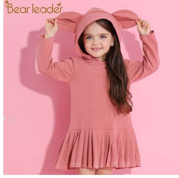 

bear leader girls dress new baby girls blouse rabbit ears hooded ruched long sleeve children clothing dress girls clothes, Red;yellow