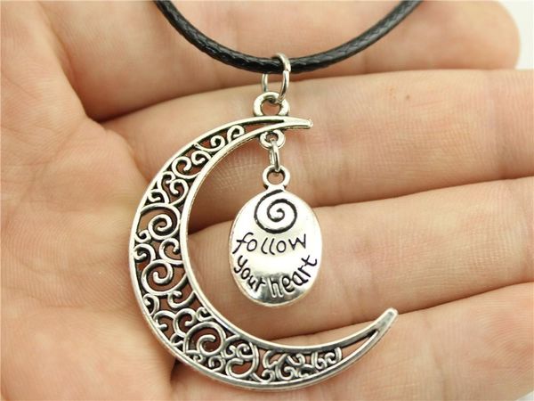 

wysiwyg 5 pieces leather chain necklaces pendants choker collar pendant necklace women follow your heart 20x12mm n6-b11573-b10791, Golden;silver