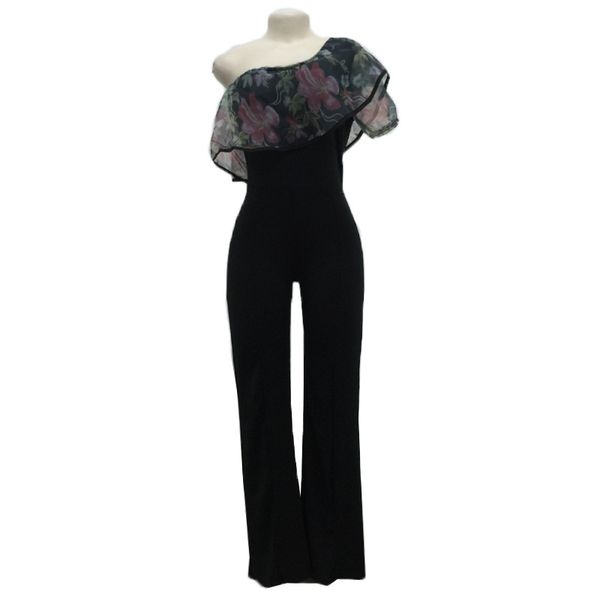 

europe and the united states new summer shoulder shoulder broken flower waist waist, thin lotus leaf side trousers trousers, Black;white