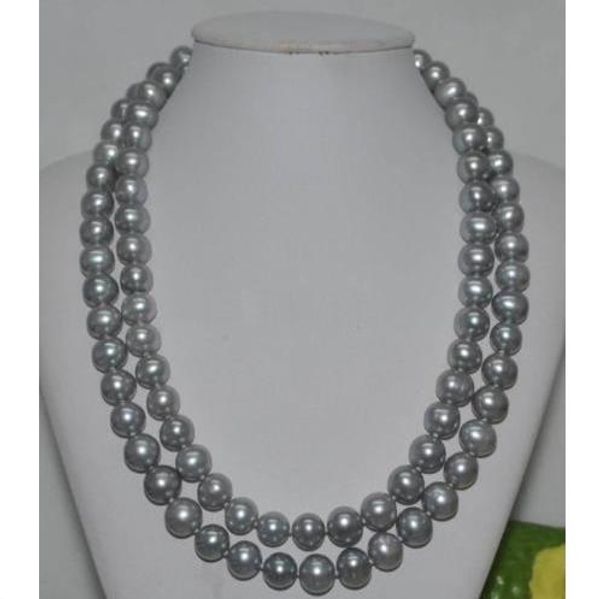 

9-10mm genuine gray tahitian pearl necklace 14k gold 35, Silver