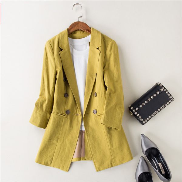

arrival spring autumn women black blazer double-breasted linen suit pockets ol work office suits outwear linen suit jacket, White;black