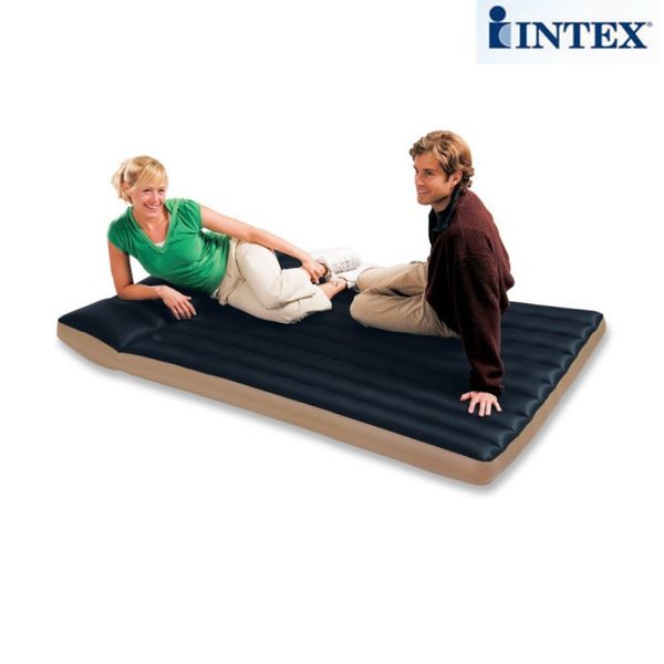

intex new luxury striped double air mattress tent camping air cushion built-in pillow 68799