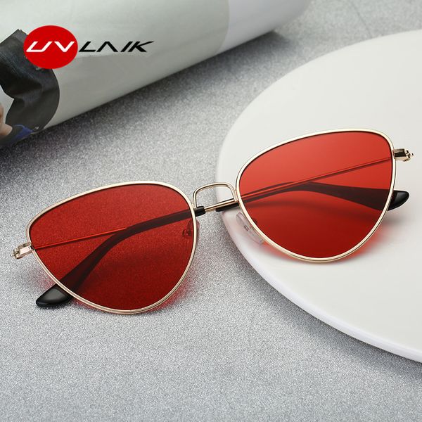 

uvlaik metal frame cat eye sunglasses women men retro cateyes sunglass black red pink yellow sunglass tinted lens eyewear uv400, White;black