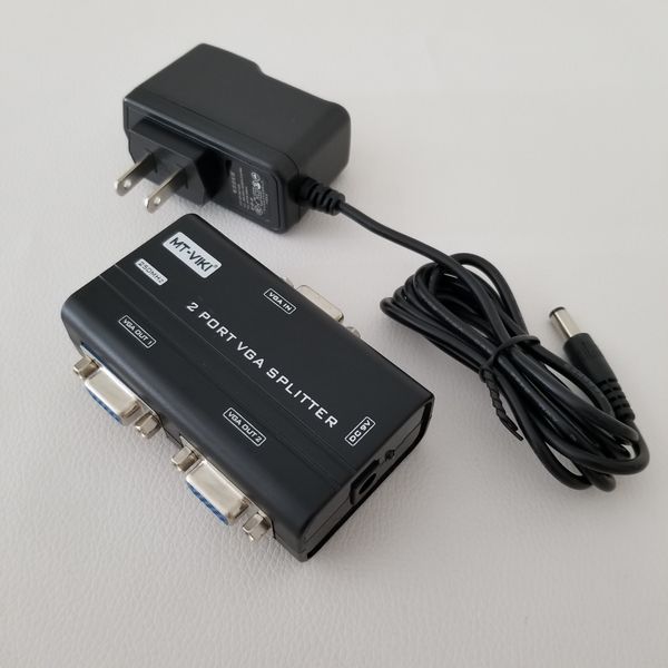

10pcs/lot 2502as hd vga splitter adapter cable computer display 1 in 2 out synchronous shared output plastic box