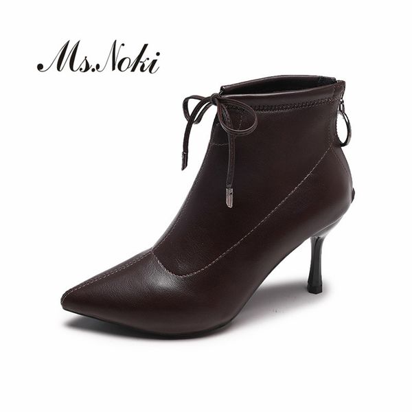 

women butterfly knot warm ankle boots thin heels pointed toe fashion ladies botas high heels zip solid women winter boots sweet, Black