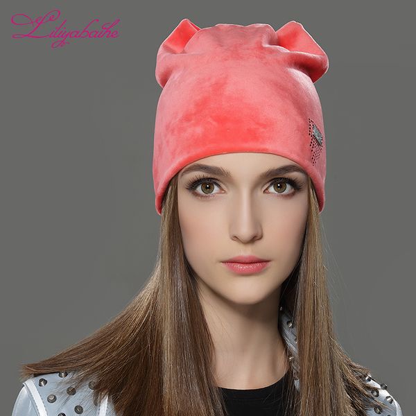 

liliyabaihe women autumn and winter hat ladies cat girls hats for women skullies beanies fluff caps touca caps, Blue;gray