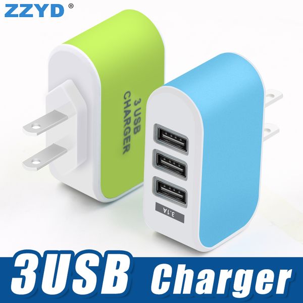 

zzyd 3 ports usb wall charger with led light 5v 3.1a travel adapters for samsung s8 tablet