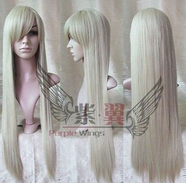 

new long platinum-blonde cosplay party straight wig 80cm ing, Black