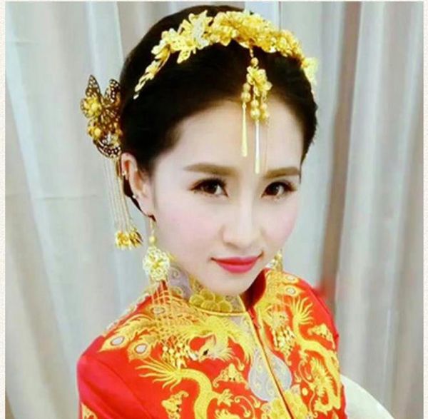 

bridal costume, headdress set, golden retro phoenix crown, hairpin, wedding accessories, hanfu accessories, Slivery;golden