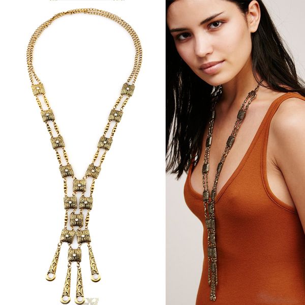 

whole salenaomy&zp brand statement chain long tassel necklace maxi bohemia boho power ethnic necklace women collier new fashion jewelry, Silver