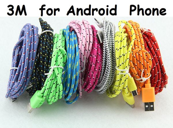 

3m colorful new fabric nylon braided micro usb cable for samsung for blackberry for htc cloth braided cable