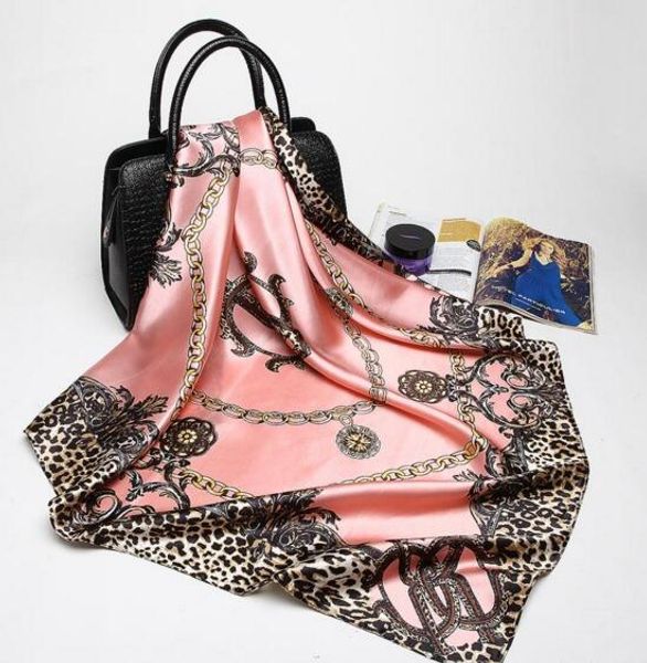

Pink leopard hijab carf women luxury brand ilk carf foulard quare head wrap new fa hion hawl manufacturer 90 90cm quare carve