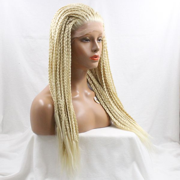 

selling twist braided wig synthetic hair glueless lace front wigs blonde hair color long natural straight braided wigs with baby hair, Black