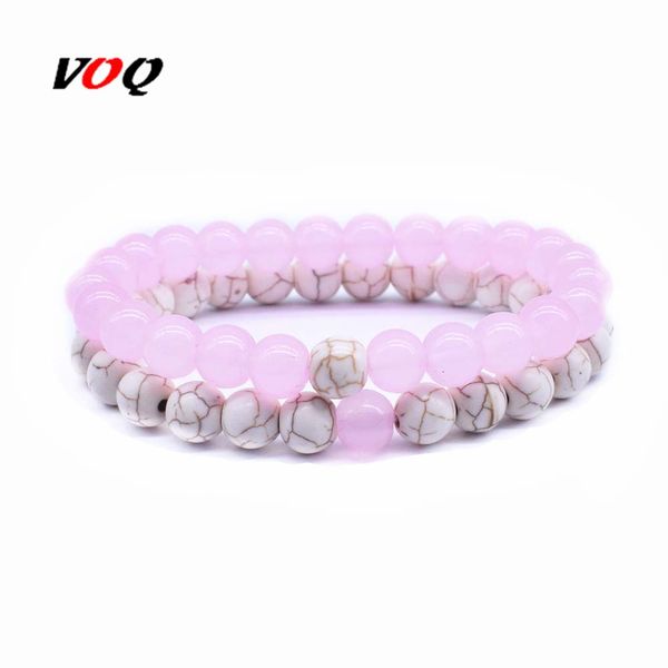 

voq ethnic pink and white natural stone bracelet for women fashion rope chain strand bracelets & bangles lovers gifts jewelry, Black