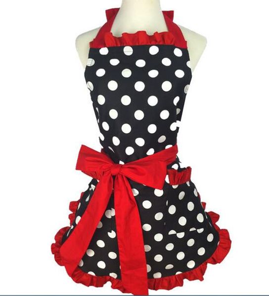 

wholesale bulk lot black polka dot with red binding kitchen cooking baking apron