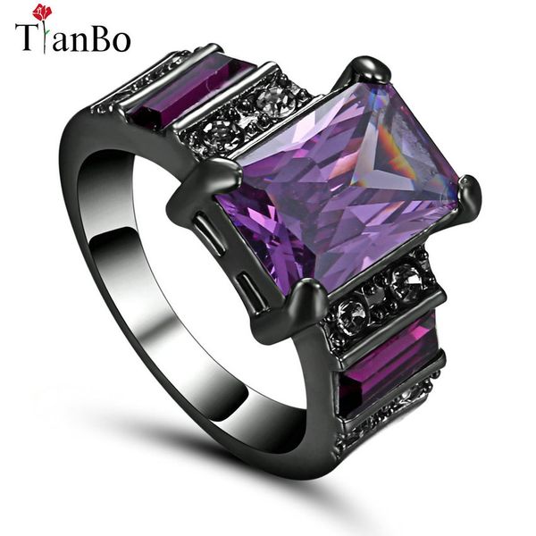 

tianbo new design red/purple color square zircon men size 6 ring white / black / gold colour crystal jewelry engagement rings, Golden;silver