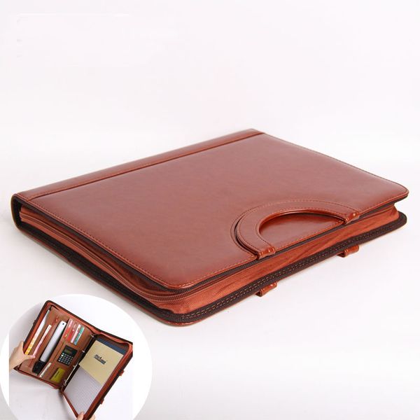 

a4 zipper leather manager document bag file folder holder agreement business spiral binder conference organizer with handle 442a