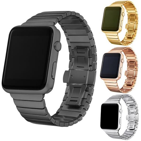 

band for apple watch 42mm 38mm butterfly clasp stainless steel link bracelet strap for apple watch series 3 / 2 watchband, Black;brown