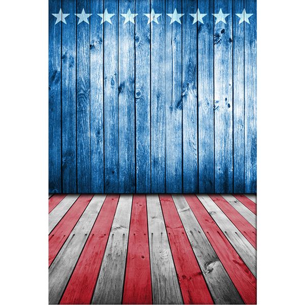 Parete in legno dipinto di blu Stelle bianche Bandiera americana Sfondo Neonato Fotografia Puntelli Bambini Sfondi patriottici Pavimento in legno