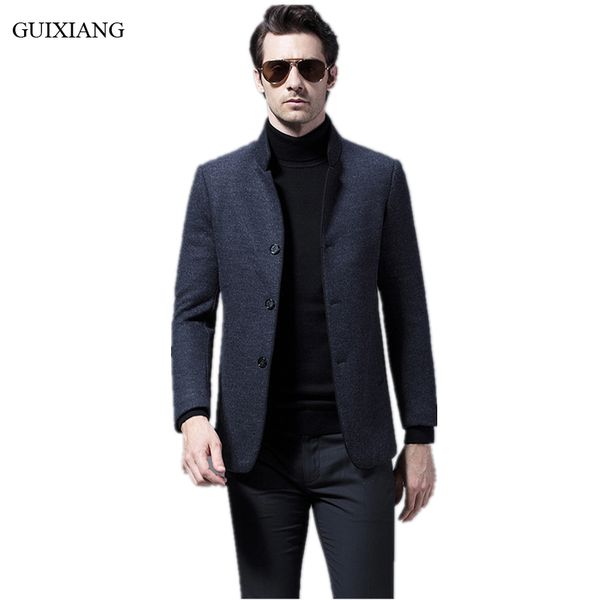 

new arrival winter style men boutique woolen overcoat business casual single breasted stand collar solid slim wool jacket m-3xl, Black