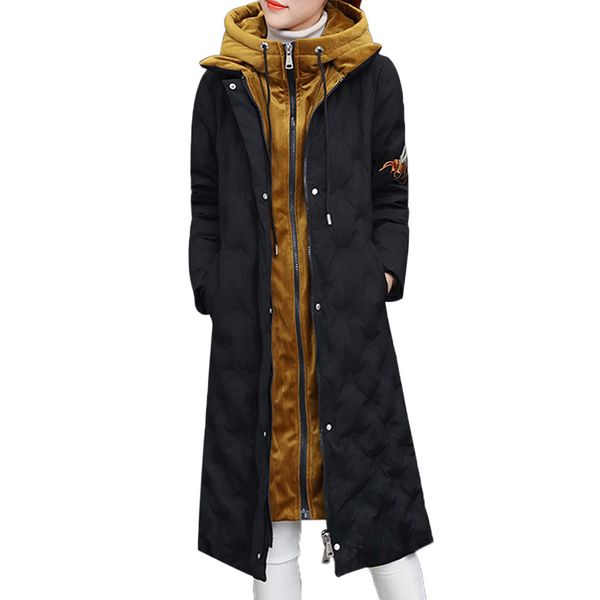 

chaquetas mujer invierno 2018 women winter warm outwear hooded coat womens long thick cotton parka slim jacket overcoat coats, Black
