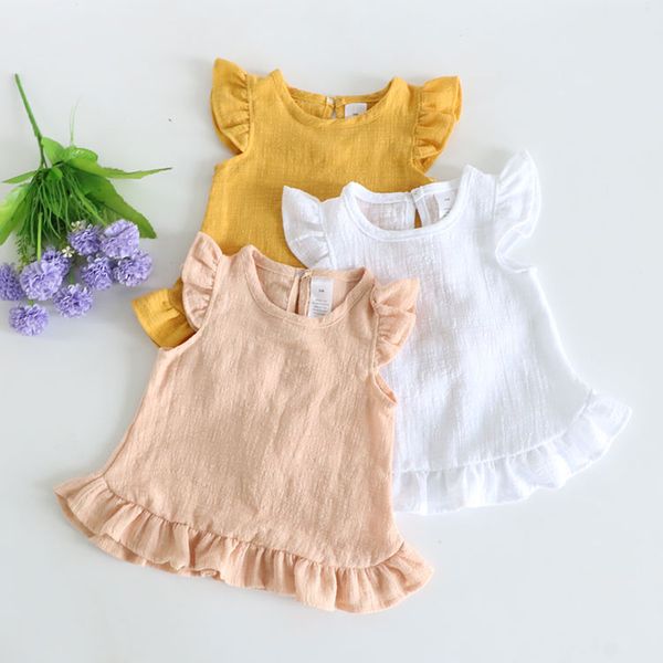 

ruffle blouses girls shirts sleeve baby girl summer clothing casual linen cotton for children kids lace shirts dress tcuss, Black