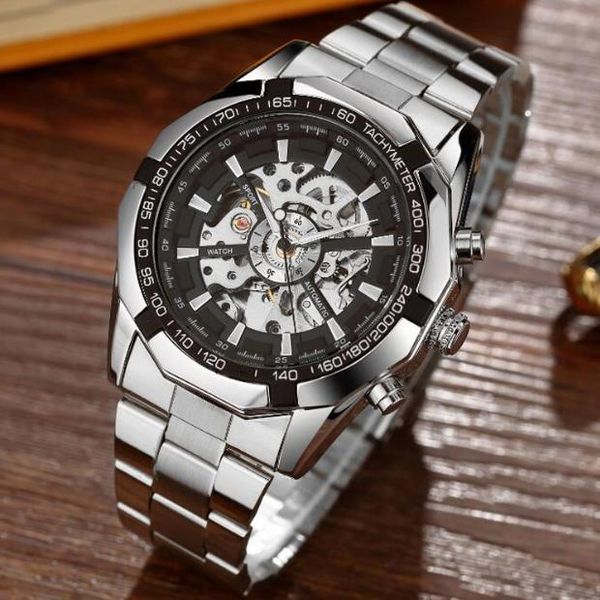 

the new 2018 high-end fashion men hollow automatic mechanical watch men watch casual classic sale, Slivery;brown