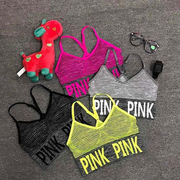 

Women yoga ve t hakeproof running port bra padded letter yoga bra top eamle fitne underwear lady crop top