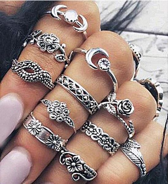 

11pcs set silver gold boho fashion arrow moon midi finger knuckle rings jewelry, Golden;silver