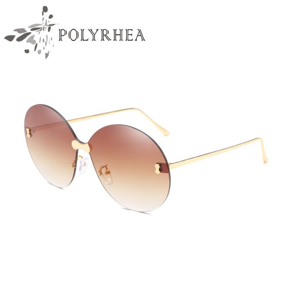 Estilo de Best-seller Mulheres Marca Óculos De Sol Moda Oval Sun Óculos De Proteção UV Lente Revestimento Espelho Frameless Color Banhado Quadro Venha